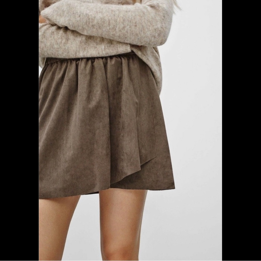 New WILFRED FREE Artizia Nescher Skirt Gray Faux suede Wrap Mini Short Pull On